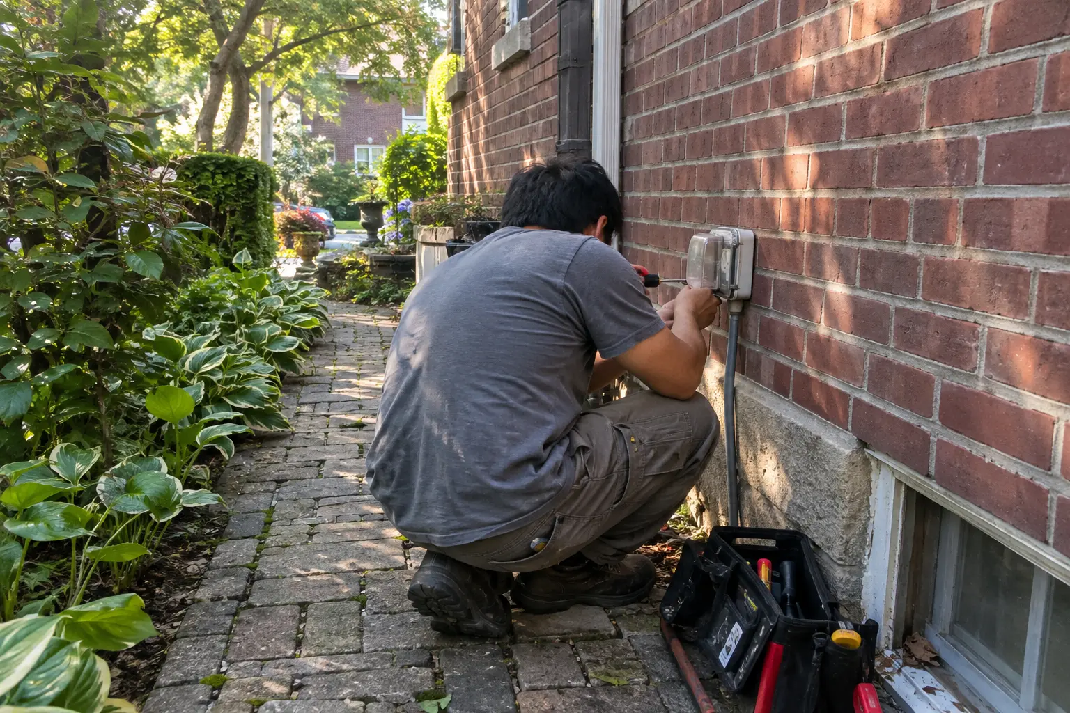 Electrician working on a home in Jamaica Estates, Queens