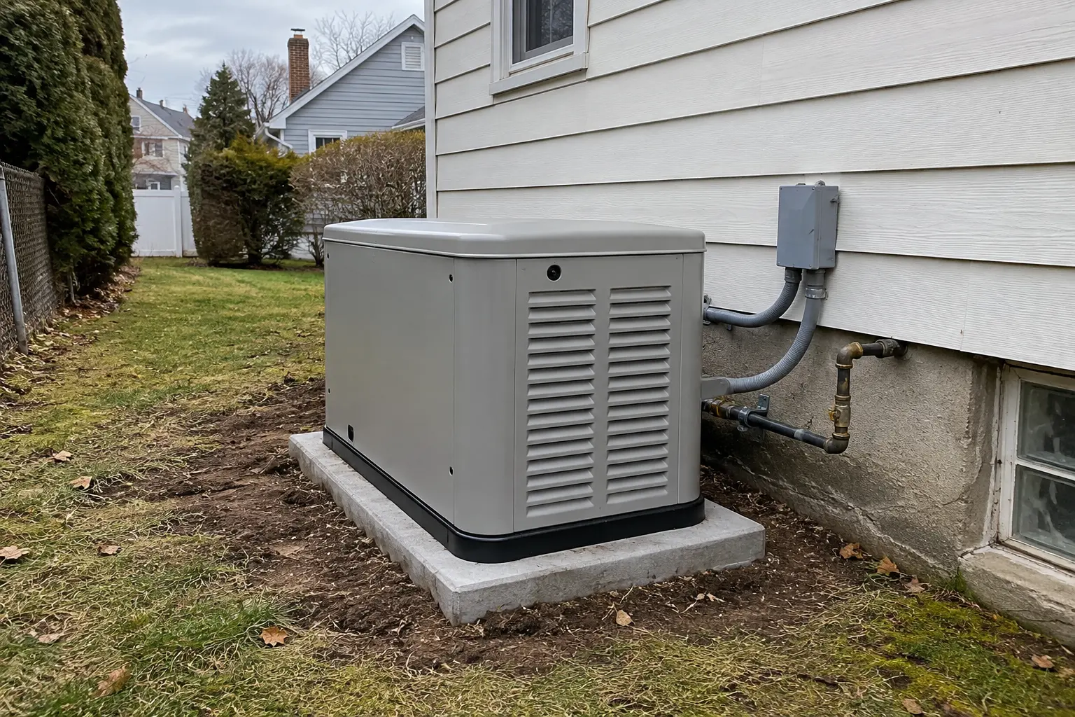 Standby generator installed beside a detached home in Whitestone, Queens